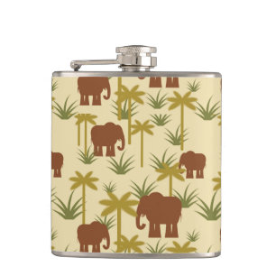 Elephants And Palms In Camouflage Hip Flask