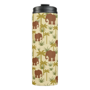 Elephants And Palms In Camouflage Thermal Tumbler