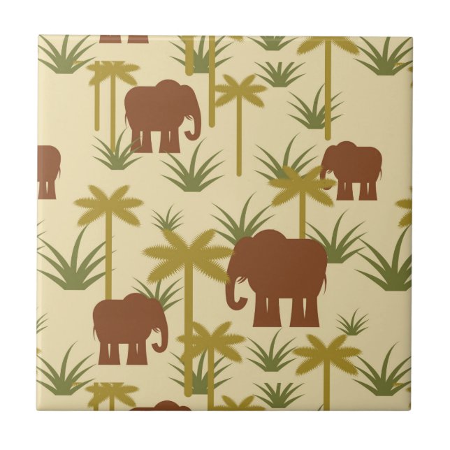 Elephants And Palms In Camouflage Tile (Front)