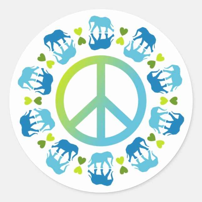 Elephants and Peace Classic Round Sticker (Front)