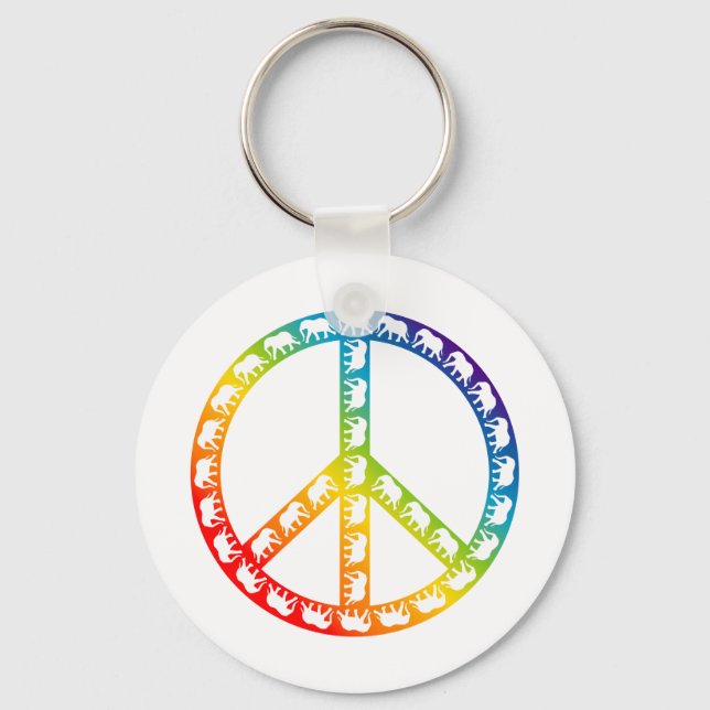 Elephants and Peace Symbol Key Ring (Front)