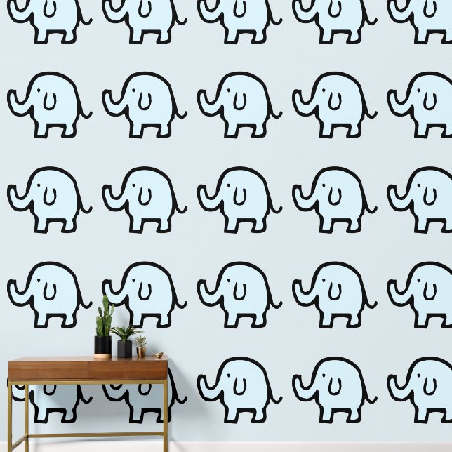 Elephants Animal Patterns Baby Blue Boy Girl Cute  Wallpaper (Hallway)