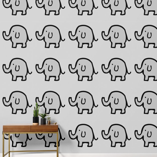 Elephants Animal Patterns Baby Boy Girl Cute Grey Wallpaper (Hallway)