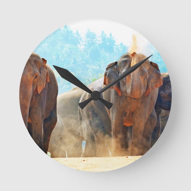 Elephants Animals Safari Destiny Peace Love Round Clock (Front)