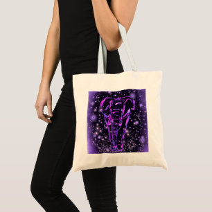 Elephants At Starry Night Tote Bag Purple Pink