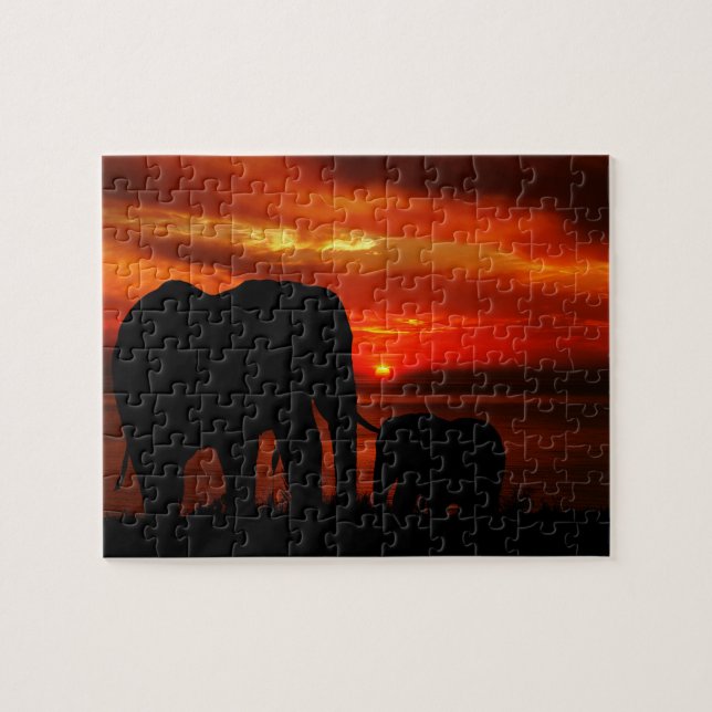 Elephants at Sunset Jigsaw Puzzle (Horizontal)