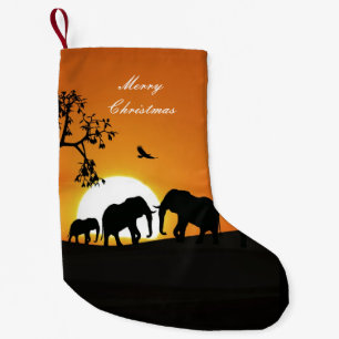 Elephants at sunset small christmas stocking