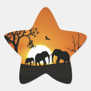 Elephants at sunset star sticker
