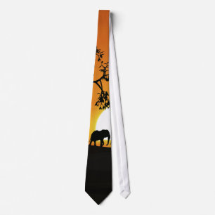 Elephants at sunset tie