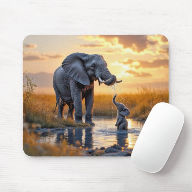 Elephants At the Watering Hole Mouse Pad (With Mouse)