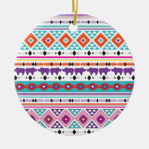 Elephants Aztec Tribal pattern graphic Ceramic Tree Decoration