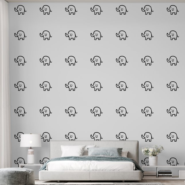 Elephants Baby Animal Patterns Cute Black White Wallpaper (Bedroom)