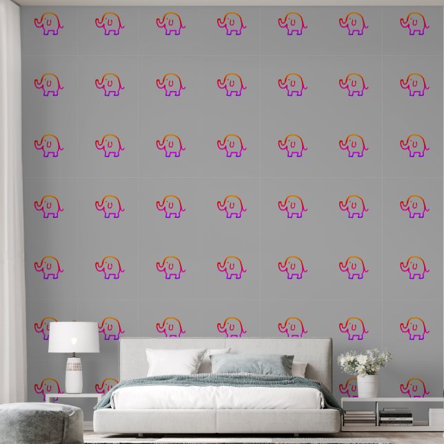 Elephants Baby Animal Patterns Cute Pink Grey Wallpaper (Bedroom)