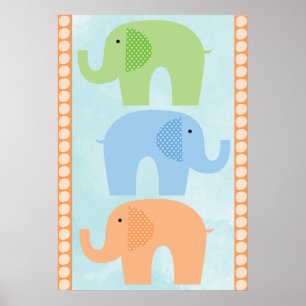Elephants Baby Boy or Girl  Nursery Poster