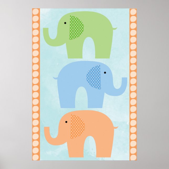 Elephants Baby Boy or Girl  Nursery Poster (Front)
