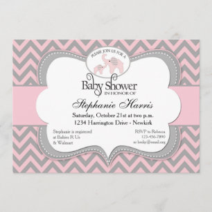 Elephants Baby Shower in Chevron Pink Invitation