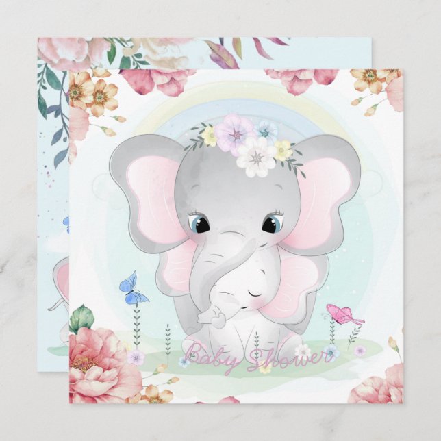 Elephants Baby Shower Invitation (Front/Back)