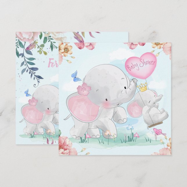Elephants Baby Shower Invitation (Front/Back)