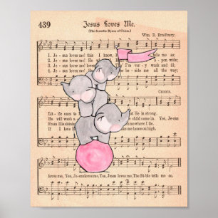 Elephants Balancing on Ball Music Nursery Art Poster