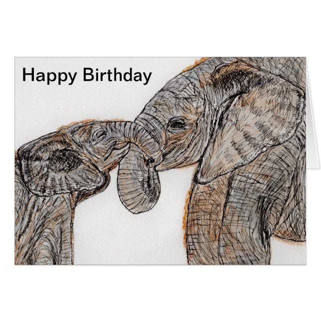 Elephants Birthday Card mom dad son daughter etc (Front Horizontal)
