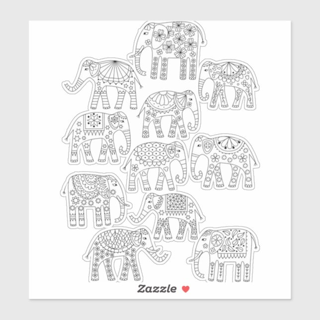Elephants Black and White Line Art (Sheet)