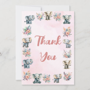 Elephants Boho Jungle Flower Pink Thank You Card