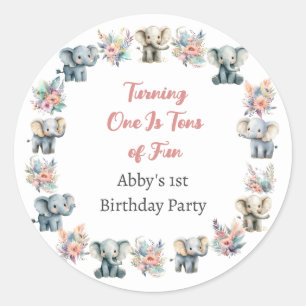 Elephants & Boho Jungle Flowers Birthday Sticker