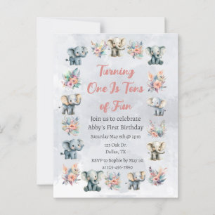 Elephants & Boho Jungle Flowers on Grey Birthday Postcard
