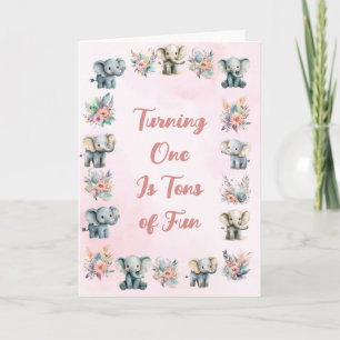 Elephants & Boho Jungle Flowers on Pink Birthday Invitation