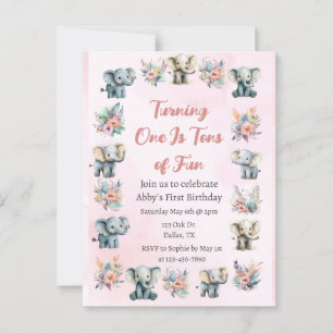 Elephants & Boho Jungle Flowers on Pink Birthday  Postcard