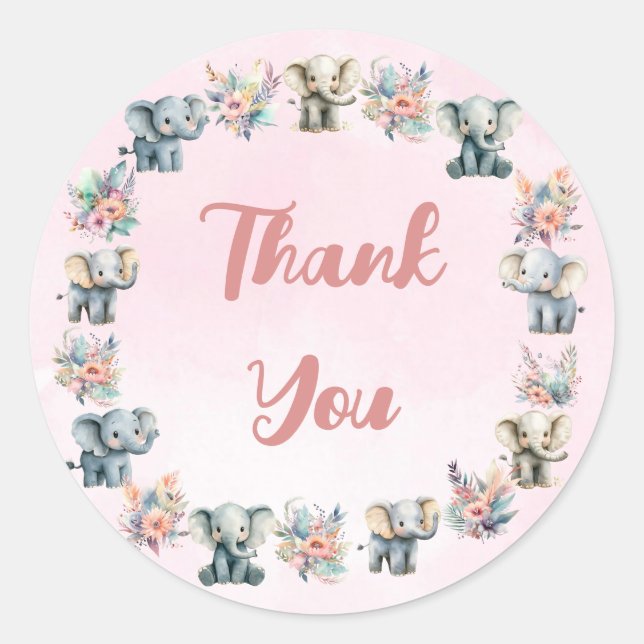 Elephants & Boho Jungle Flowers on Pink Sticker (Front)