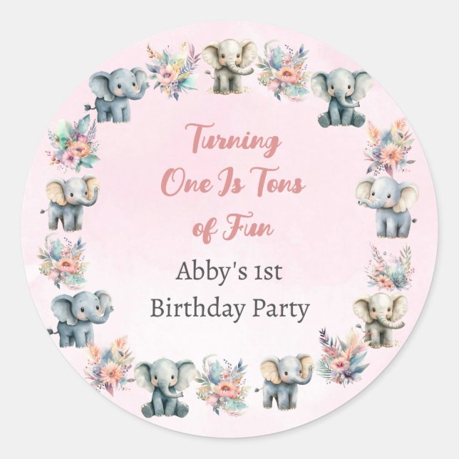 Elephants & Boho Jungle Flowers on Pink Sticker (Front)