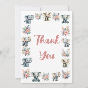 Elephants & Boho Jungle Flowers Thank You Card