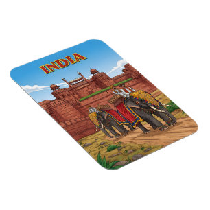 Elephants carrying riders  magnet