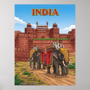 Elephants carrying riders poster