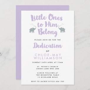 Elephants Christian Dedication Invitation Lilac