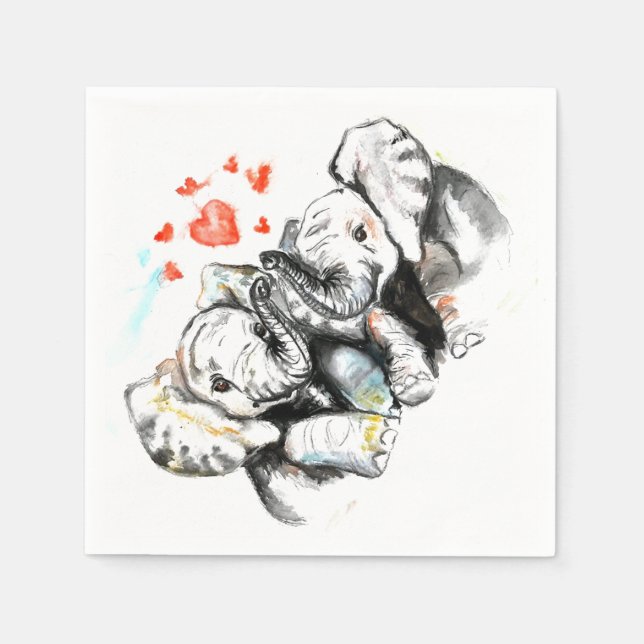 Elephants Couple Love Napkins - Customisable (Front)