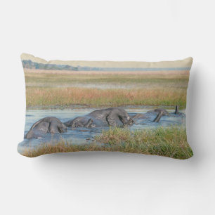 "ELEPHANTS CROSSING RIVER" LUMBAR THROW PILLOW