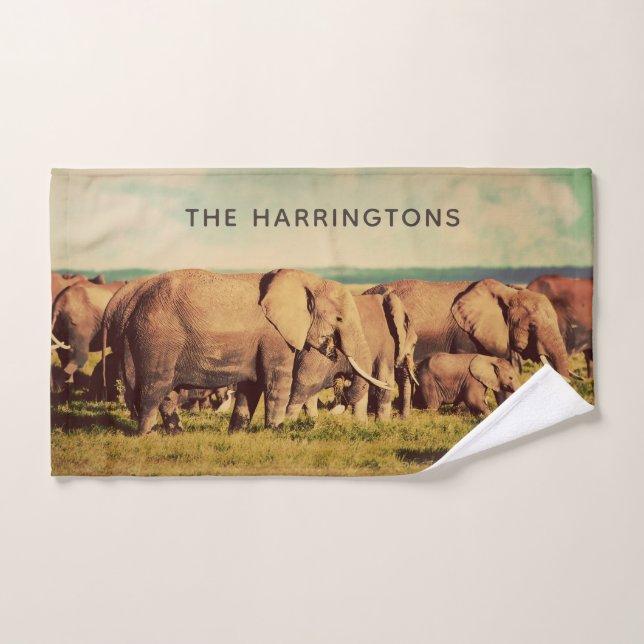 Elephants custom name hand towel (Hand Towel)