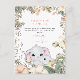 Elephants Foliage Coral Baby Shower Thank You Postcard