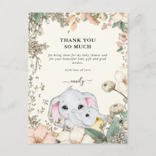 Elephants Foliage Cream Baby Shower Thank You Postcard