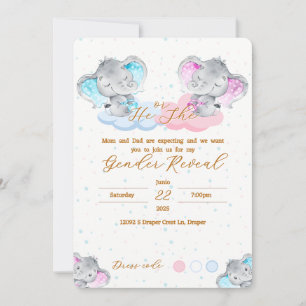 Elephant's Gender Reveal Invitation