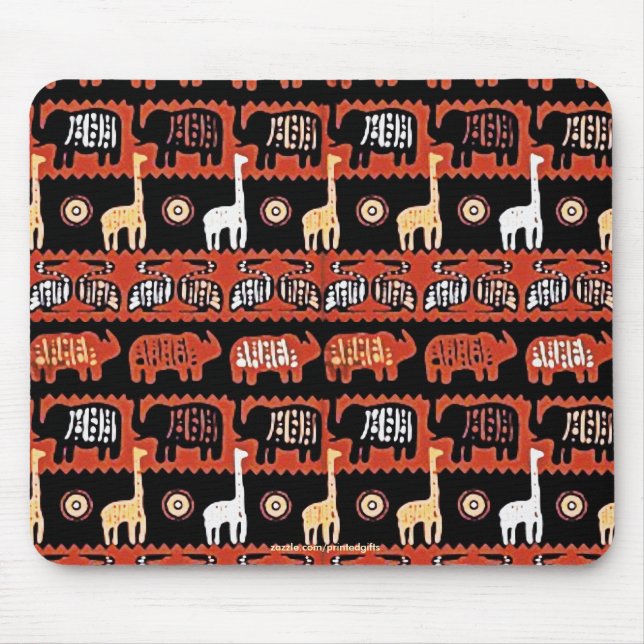 Elephants & Giraffes African Tribal Art Mousepad (Front)