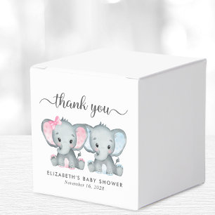 Elephants Girl Boy Twins Baby Shower Thank You Favour Box