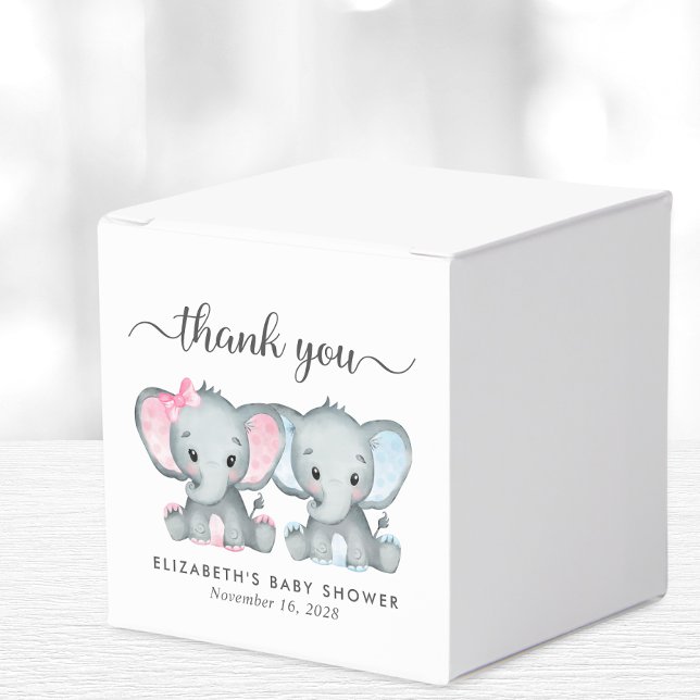 Elephants Girl Boy Twins Baby Shower Thank You Favour Box (Creator Uploaded)