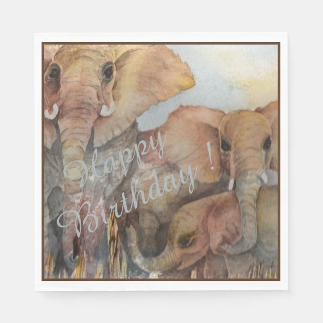 Elephants Happy 3rd Birthday Party Celebration Napkin (Front)