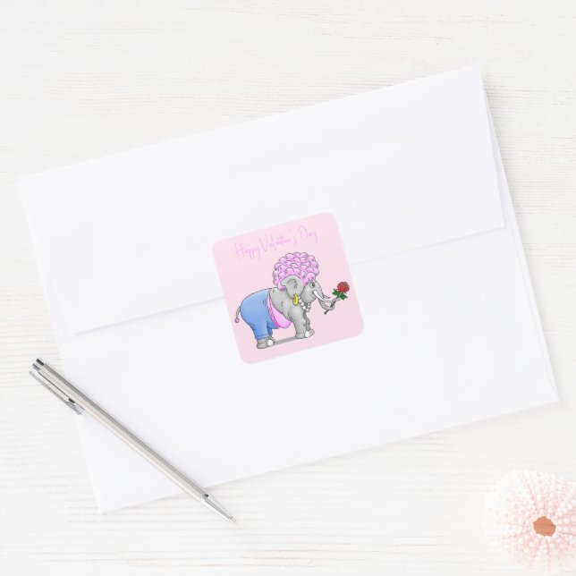 Elephants Happy Valentines Day Square Sticker (Envelope)