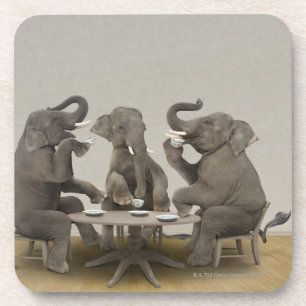Elephants having tea party coaster