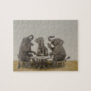 Elephants having tea party jigsaw puzzle