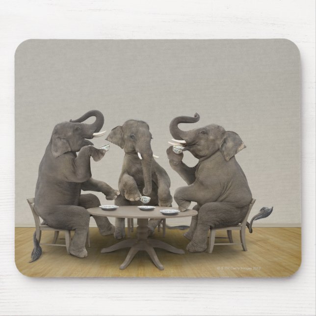 Elephants having tea party mouse pad (Front)